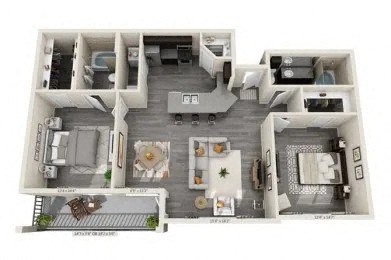 Floor plan for 2 beds, 2 baths, 1170 sqft